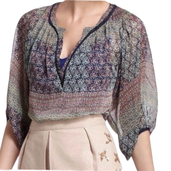 ANTHROPOLOGIE MAEVE Sheer Multi Color 3/4 Sleeves Boho Blouse Top Size S - Picture 2 of 16
